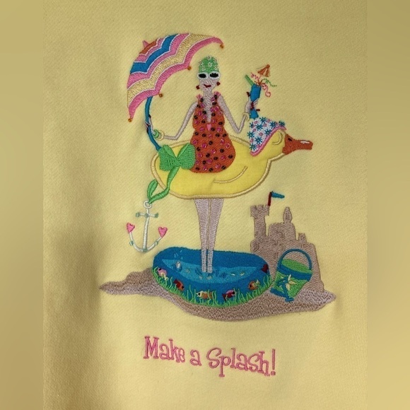 Quacker Factory Yellow Sweatshirt Make a Splash Size Medium Like New - Picture 2 of 9